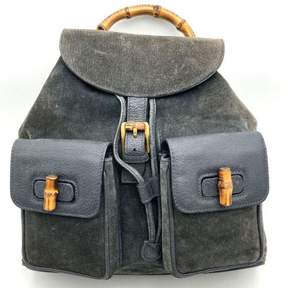 Gucci 003 2058 0016 Backpack Bamboo Suede Gray Daypack Suede Women