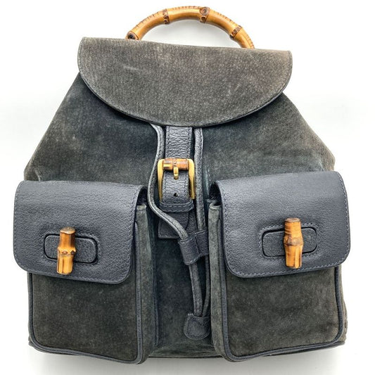 Gucci 003 2058 0016 Backpack Bamboo Suede Gray Daypack Suede Women