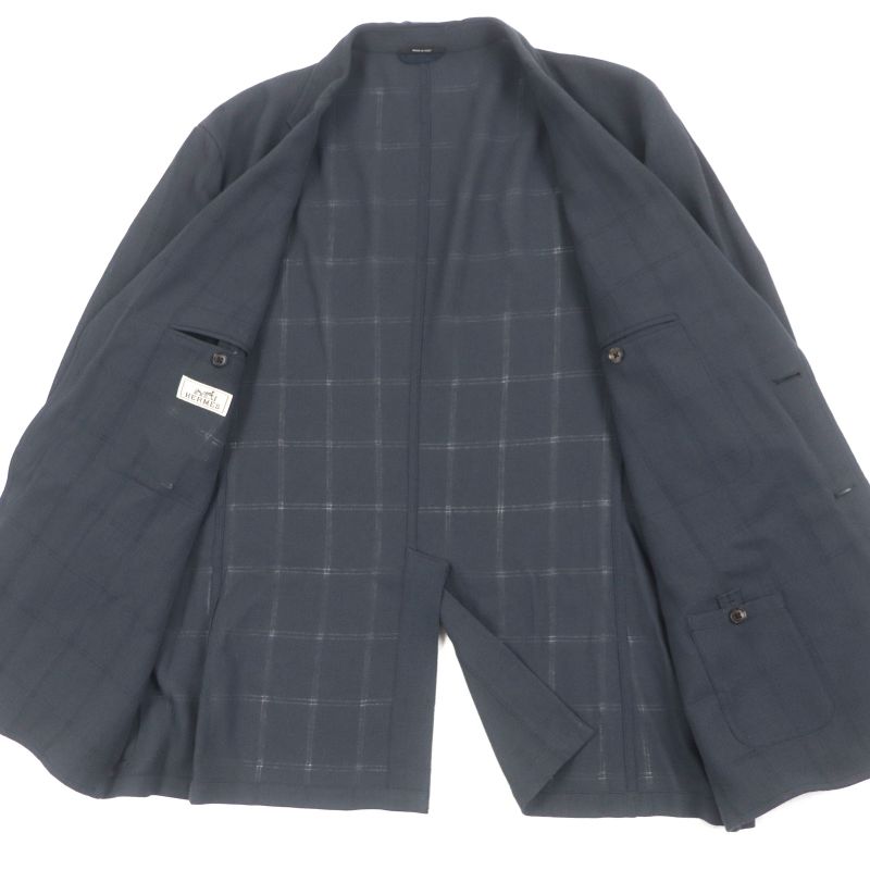 Hermes 100% Wool Checked Single Summer Jacket Ancon Tailored Jacket Gray 58