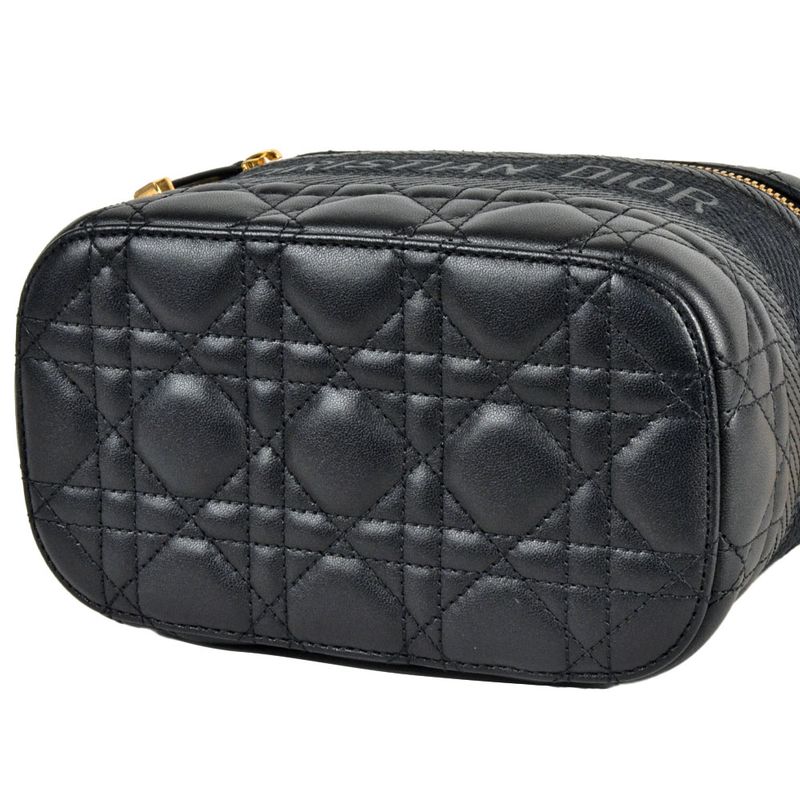 Dior Vanity Bag Shoulder Bag Leather Canvas Black