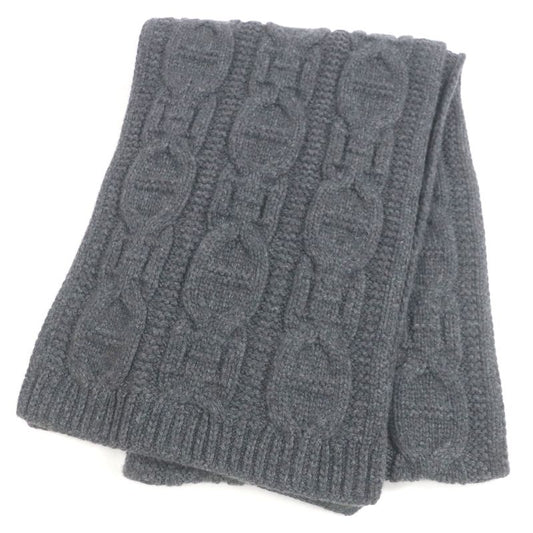 Hermes Faubourg 100% Cashmere Chaine D'ancre Pattern Knit Scarf Dark Gray Made