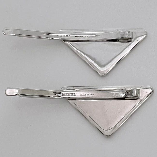 Prada Hairpin Red Silver 1if051 Unused Metal