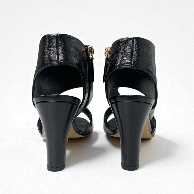 Chanel Sandals Shoes Leather Patent Black Here Mark Wrinkle Processing
