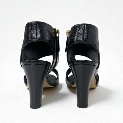 Chanel Sandals Shoes Leather Patent Black Here Mark Wrinkle Processing