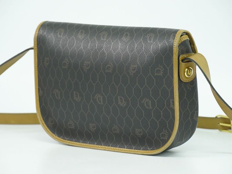 Authentic Christian DIOR Honeycomb Pattern Shoulder Bag Pochette PVC Black Bag