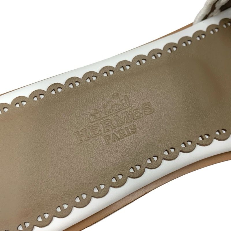 Hermes Frog Sandals Shoes Leather White Flat Sandals Mules Chaine D'ancre