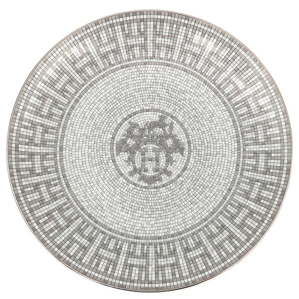 Hermes Tableware Dess Ert Plate Mosaic 24 Porcelain Platinum Porcelain Dish