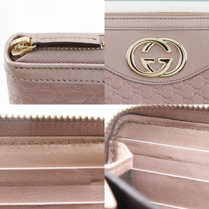 Gucci Interlocking G Round Zipper 308012 Striped Leather Pink Ladies Long Wallet