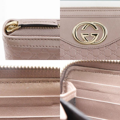 Gucci Interlocking G Round Zipper 308012 Striped Leather Pink Ladies Long Wallet