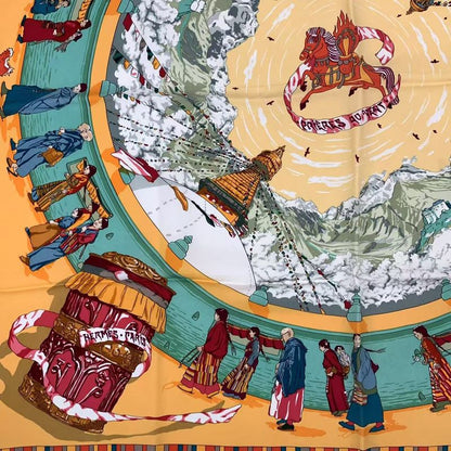 Hermes Carre 90 Scarf Silk Prieres AU VENT Prayer In The Wind Orange