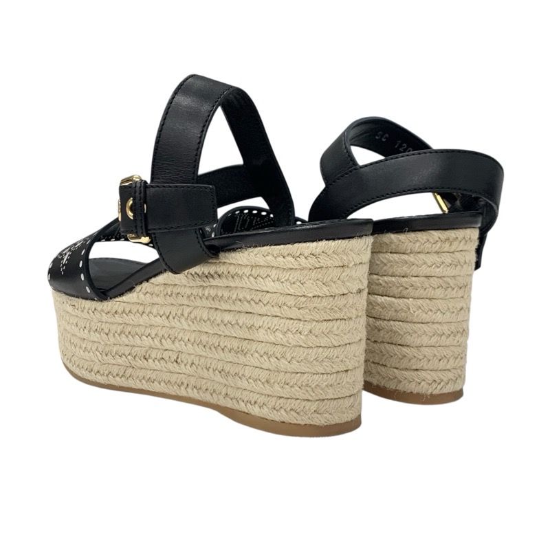 Louis Vuitton Starboard Line Monogram Sandals Shoes Leather Black Punching