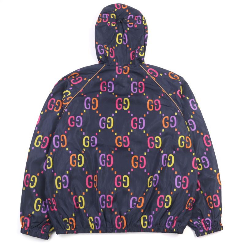 Gucci 697621 Jumbo GG Leather Part Hooded Double Zip Nylon Jacket Multicolor 48