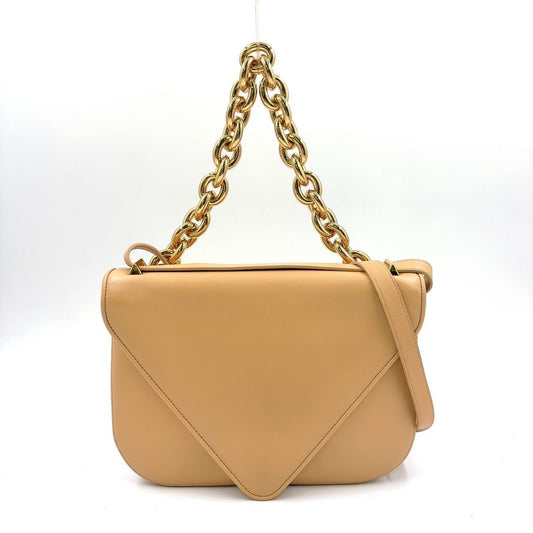 Bottega Veneta Mount Envelope 2WAY Chain Shoulder Leather Beige Handbag Gold