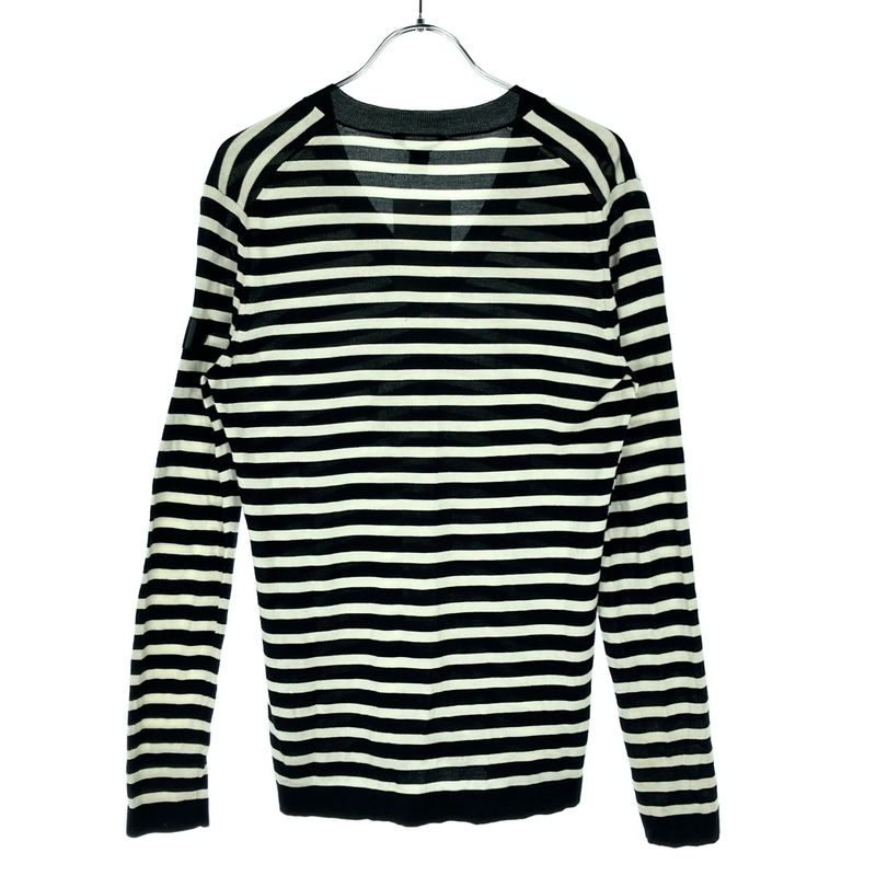 Louis Vuitton 15aw V-Neck Silk Striped Knit Sweater White Black S