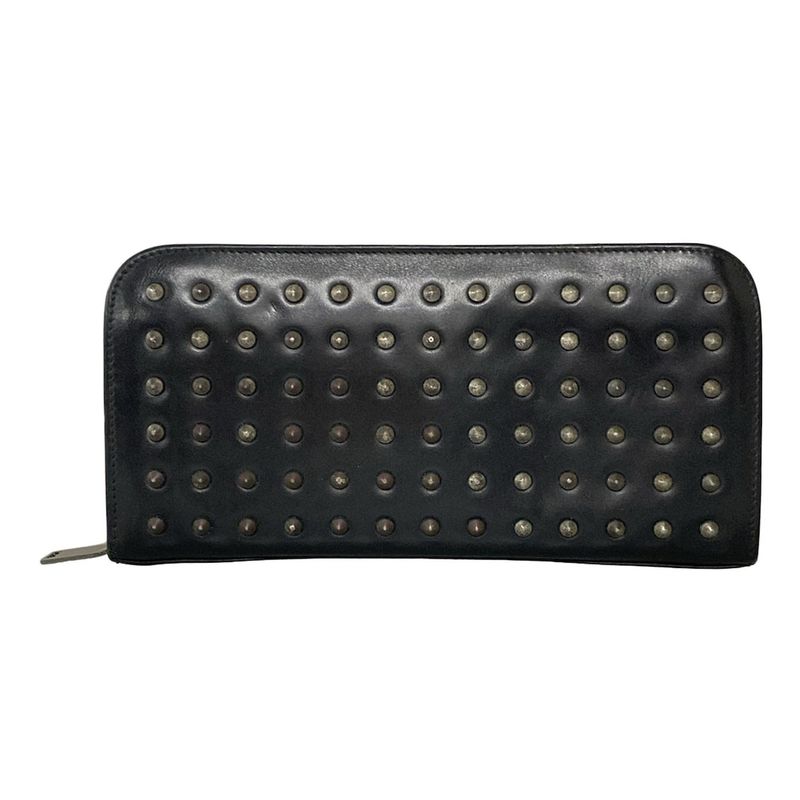 Saint Laurent Paris Long Wallet - 362760 Black Studded / Round Zipper Leather