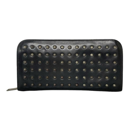 Saint Laurent Paris Long Wallet - 362760 Black Studded / Round Zipper Leather