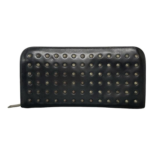 Saint Laurent Paris Long Wallet - 362760 Black Studded / Round Zipper Leather