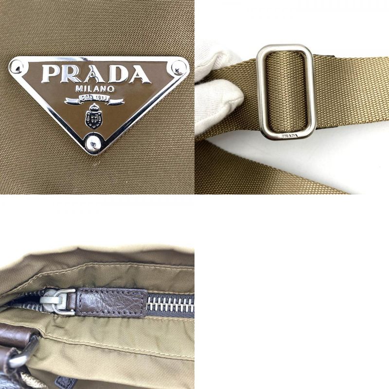 Prada Shoulder Bag Khaki Nylon/leather Triangle Logo Triangle Logo Ladies Men
