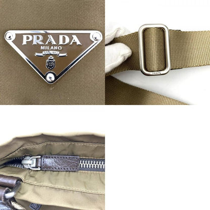 Prada Shoulder Bag Khaki Nylon/leather Triangle Logo Triangle Logo Ladies Men