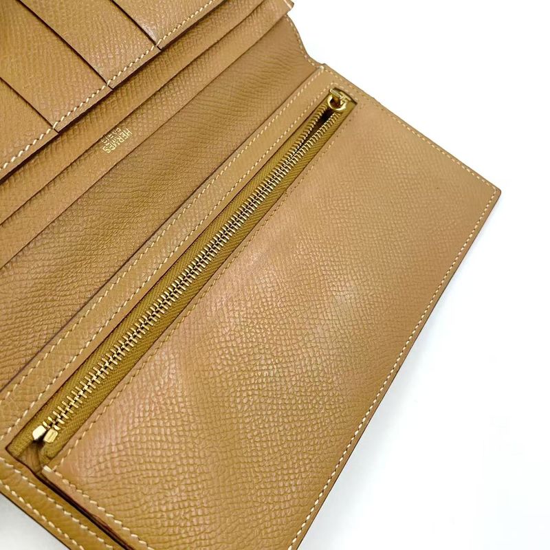 Hermes Bearn Souffle Stamped □L Leather Turquoise Blue And Light Brown Long