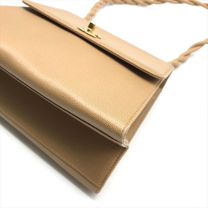 Chanel CC Logo Caviar Leather Turnlock Twist Handle Shoulder Bag Beige