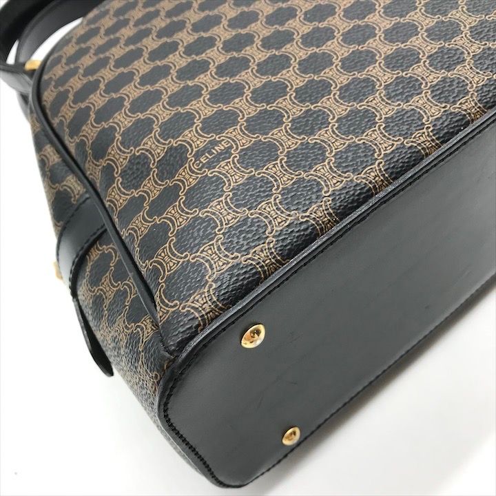 Celine Black Macadam Hand Boston Bag Brown Leather