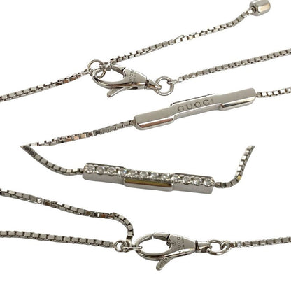Gucci Link To Love Bar Pendant 18Kwhite Gold Diamond Chain Necklace Silver