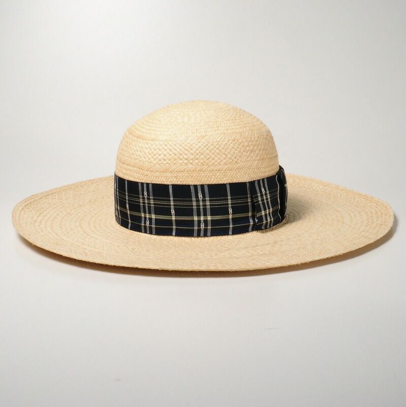 Hermes Anouk Hat Size 58 Straw Hat H Logo Checkered Ribbon 20240428 Gp6245