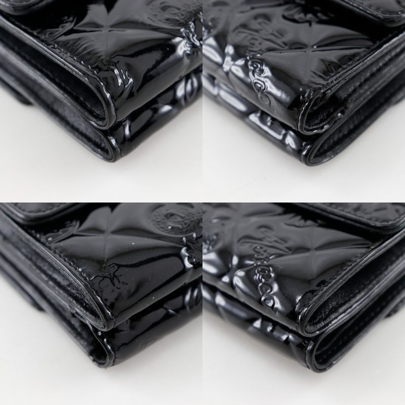 Chanel Icon Line W Hook A37152 Patent Leather Black Ladies Bifold Wallet