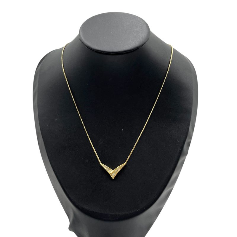 Christian DIOR Necklace Metal Rhinestone V Gold Plated Gold