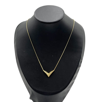 Christian DIOR Necklace Metal Rhinestone V Gold Plated Gold
