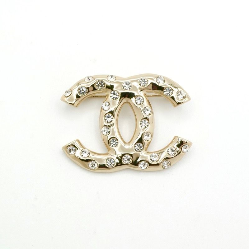 Chanel Brooch Corsage Gold Here Mark Rhinestone