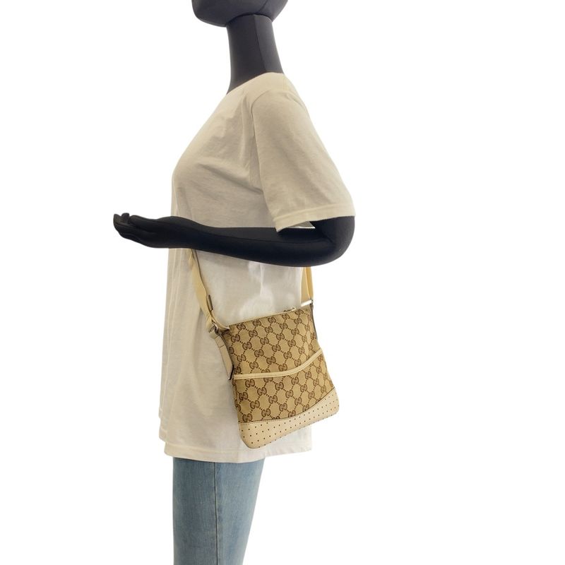 Gucci Brown Ivory Silver Hardware GG Canvas/leather 147671 Shoulder Bag