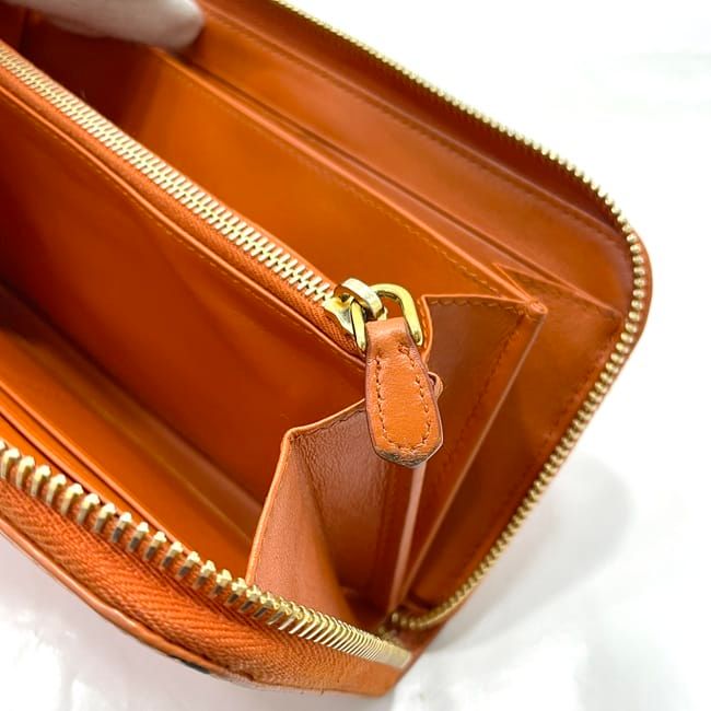 Prada Round Zipper Long Wallet Orange Papaya Vitello
