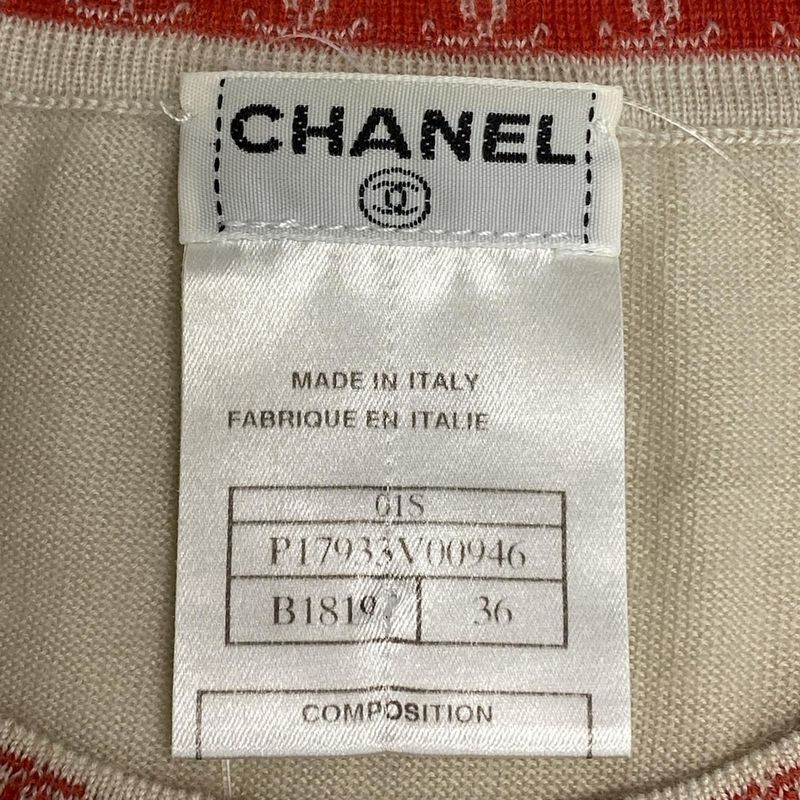 Chanel Short Sleeved Sweater Size 36 S Women - P17933 Beige And Red Cashmere/cre