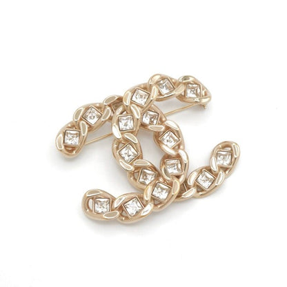 Chanel Brooch Corsage Gold Here Mark Rhinestone