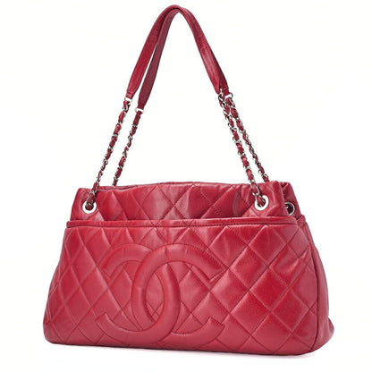 Chanel Shoulder Bag Matelasse Caviar Skin Red Coco Mark (silver Hardware)