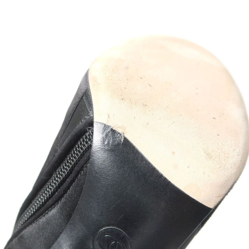 Chanel Boots Size 37 1 2 C Coco Mark Different Material Side Zip Pin Heel Midi