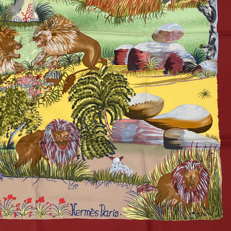 Hermes Carre 90 Nuba Mountain Nuba Mountain Scarf 100% Silk Red