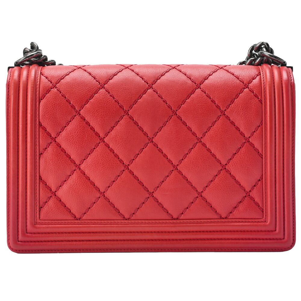 Chanel Boy Chanel Large Size Matelasse Chain Shoulder Bag Calfskin Red (silver