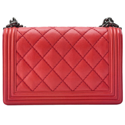 Chanel Boy Chanel Large Size Matelasse Chain Shoulder Bag Calfskin Red (silver