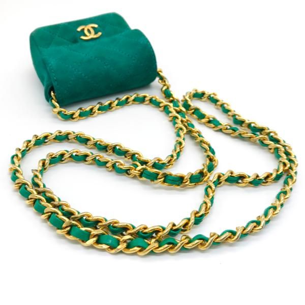 Chanel Suede Mini Chain Shoulder Bag Green