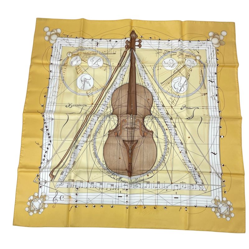 Hermes Scarf Silk Carre 90 Music Of The Spheres La Musique Des Spheres Yellow