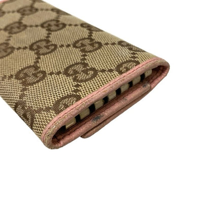 Gucci Key Case GG Pattern 138096 Beige X Dark Brown X Pink 6 Hooks Leather