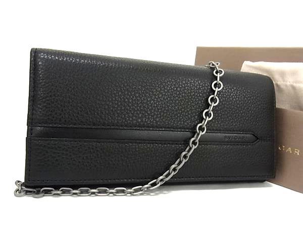 Bvlgari Leather Bifold Long Wallet Men Ladies Black Av8871