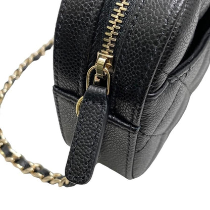 Chanel Shoulder Bag Chain Wallet Matelasse Caviar Skin Coco Mark Black Gold