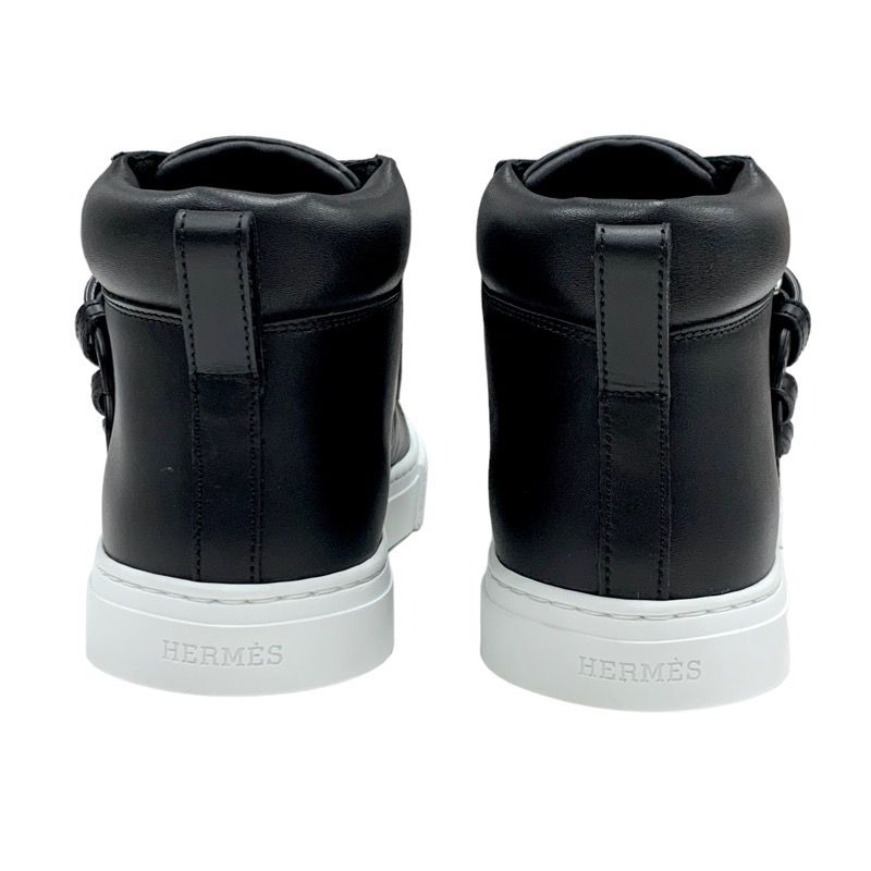 Hermes Hanky ​​sneakers Shoes Leather Black Silver Unused Studded High Cut