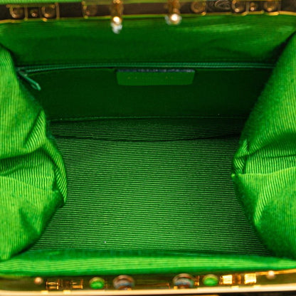 Dior Gusset Handbag Shoulder Bag 2WAY Blue Green Satin Canvas Women's Dior