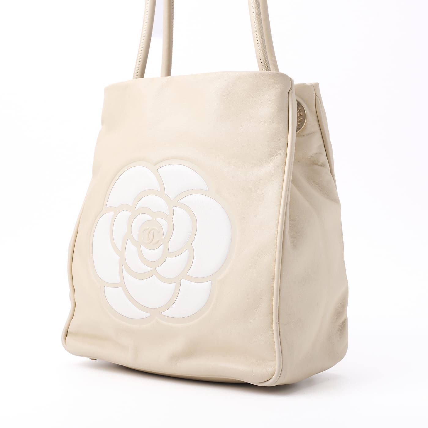 Chanel Camellia Line Tote Bag Lambskin Ivory With Gold Hardware Ladies Bag