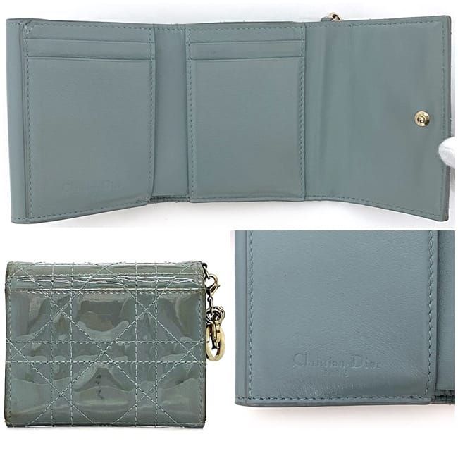 Christian Dior Trifold Wallet Gray Lady Dior Cannage